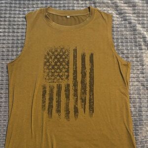 Sleeveless Graphic Tank with Distressed Flag - Olive